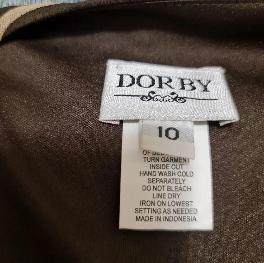 Dorby Dress Women's 10 Flower Print Embellishments Brown Cream Sleeveless - Picture 6 of 9